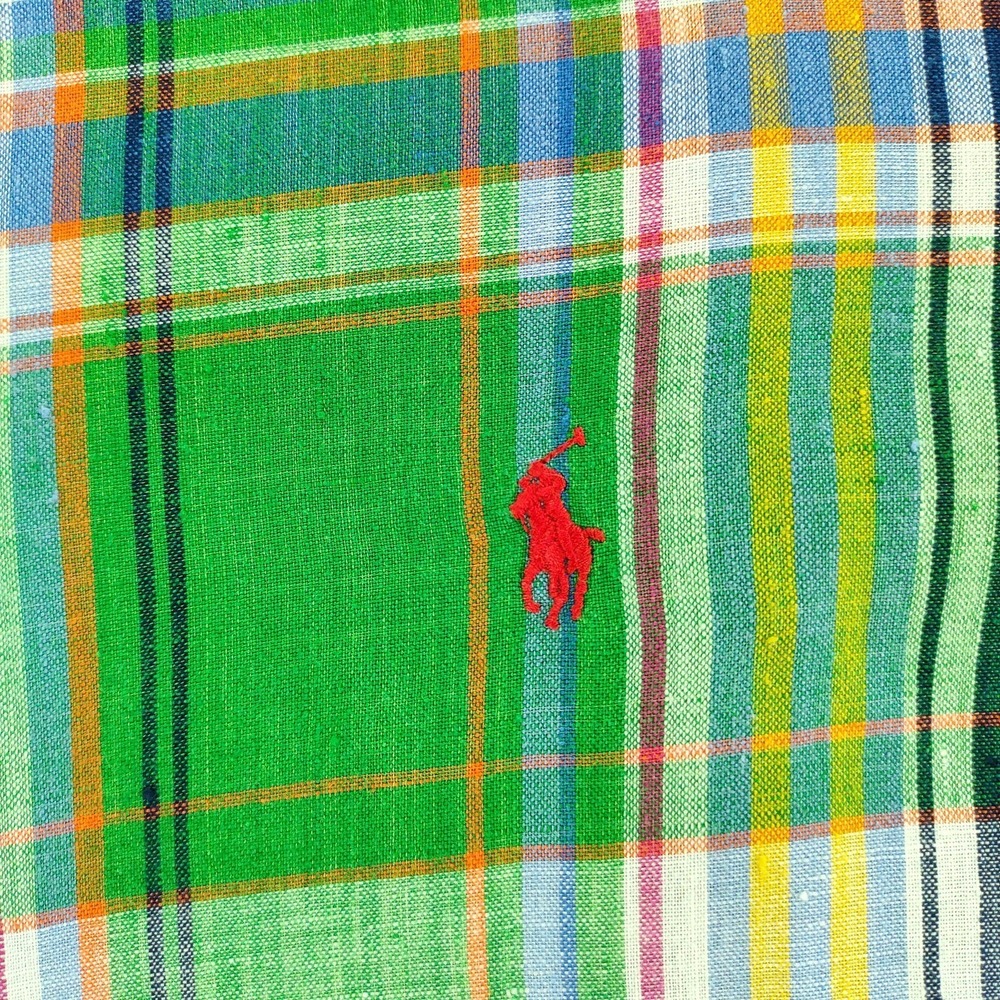 Ralph Lauren Shirt Mens 2XB Big Green Plaid 100% Linen Button Down Short Sl - Picture 9 of 16